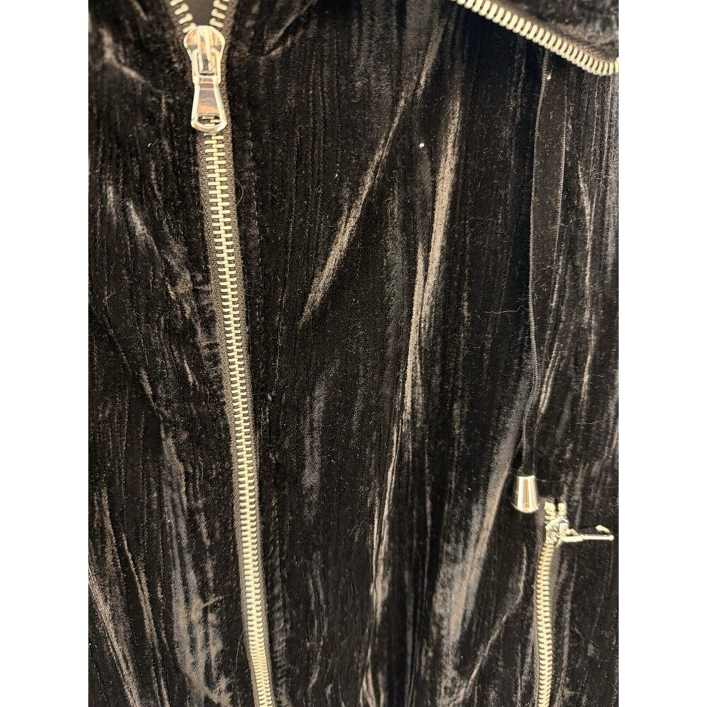 Catherine Malandrino Women Jacket M Black Crushed Velvet Moto Full Zip - Picture 6 of 10